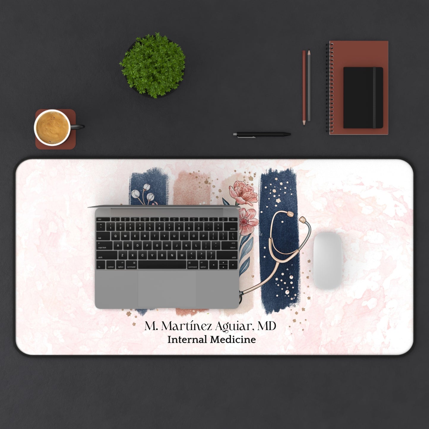 Personalized Floral Desk Mat for Healthcare Professionals, Medical Desk Accessory, Office Decor, Gift for Doctors, Nurses, Medical Staff