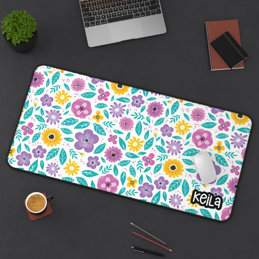 Personalized Pink and Purple Flowers Desk Mat | Cute Desk Pads