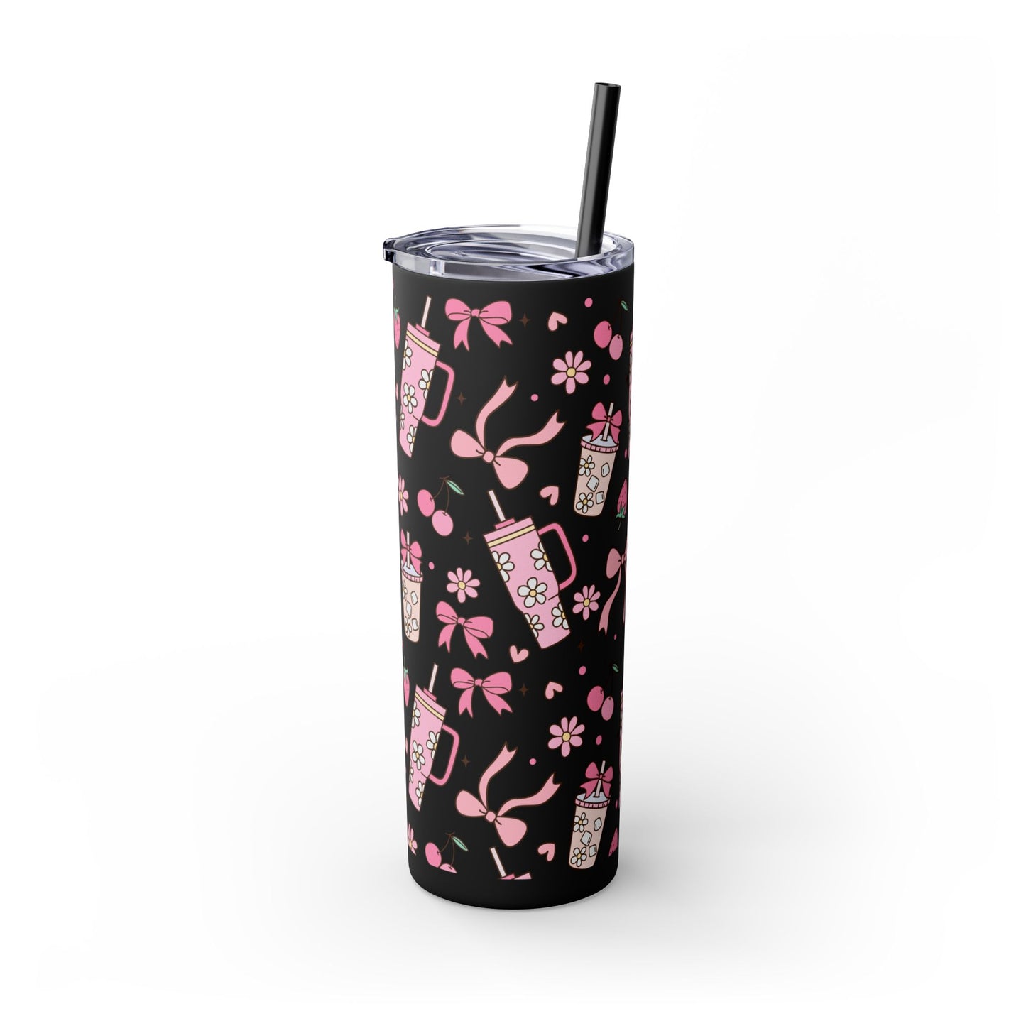Tumbler Cup Coquette Bookish Girlie Pink Bows 20oz - Black