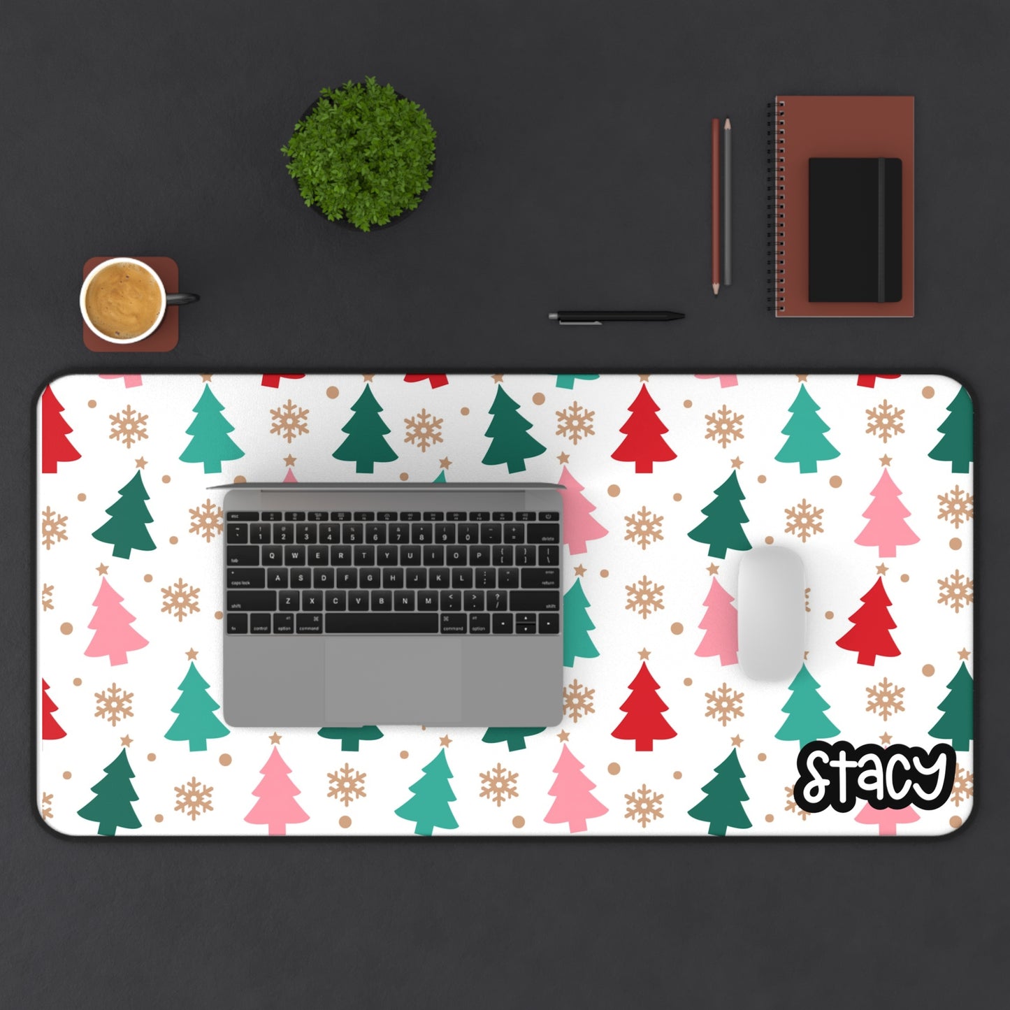 Colorful Christmas Tree Desk Mat - Festive Holiday Office Decor