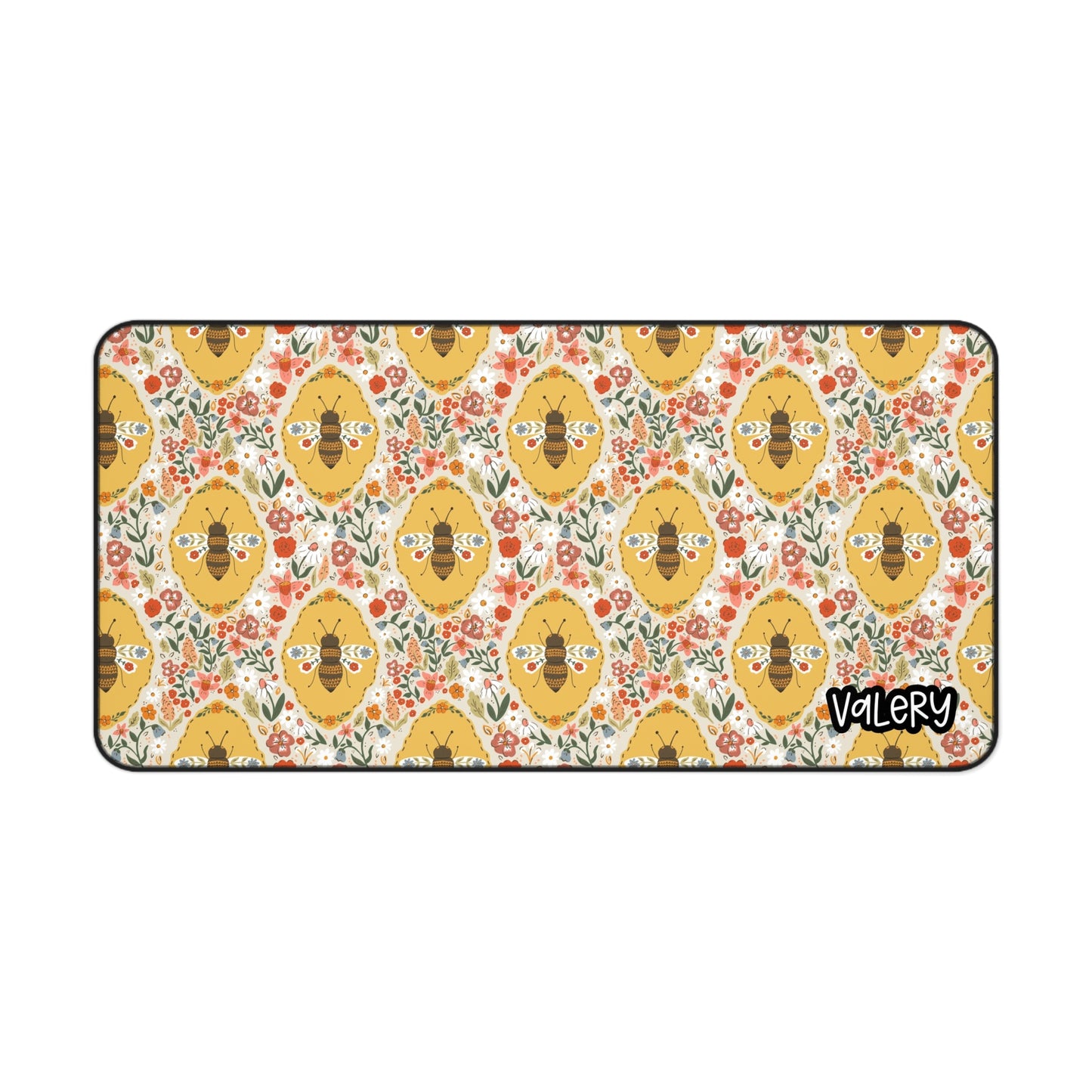 Floral Bee Pattern Desk Mat | Cute Bees Mouse Pad | Cottagecore Bees Desk Mat