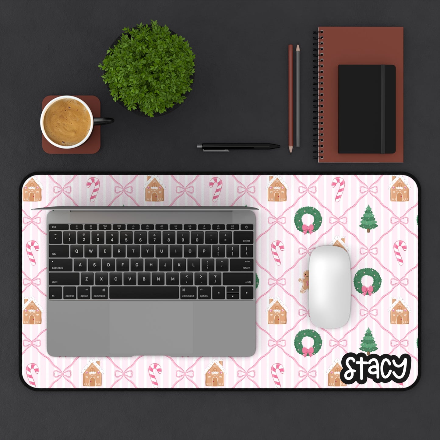 Pink Coquette Holiday Desk Mat with Personalized Name