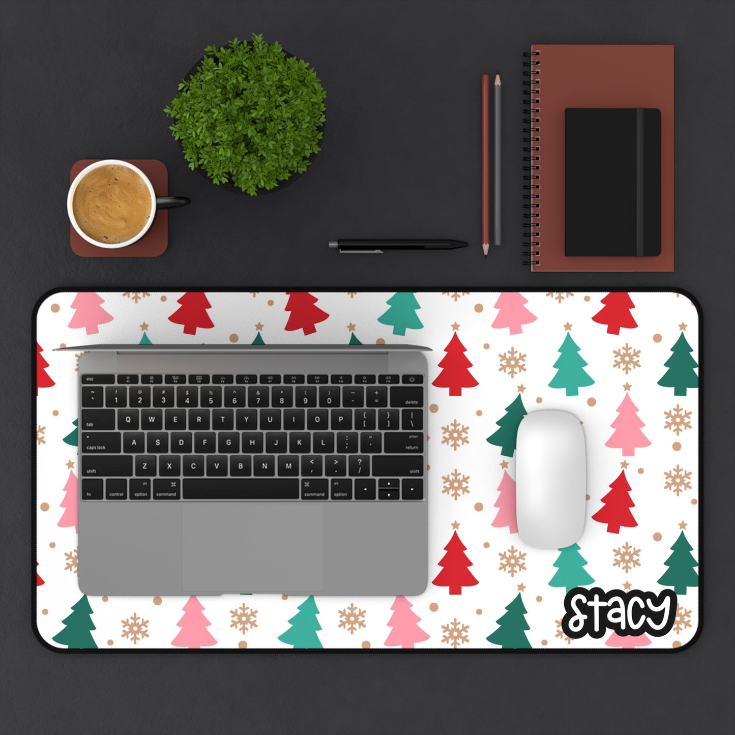 Colorful Christmas Tree Desk Mat - Festive Holiday Office Decor