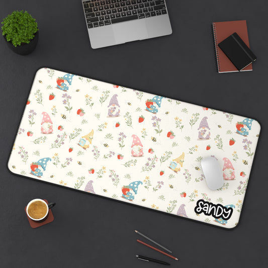 Gnome Garden Desk Mat — Cute Pastel Gnome Pattern Mouse Pad