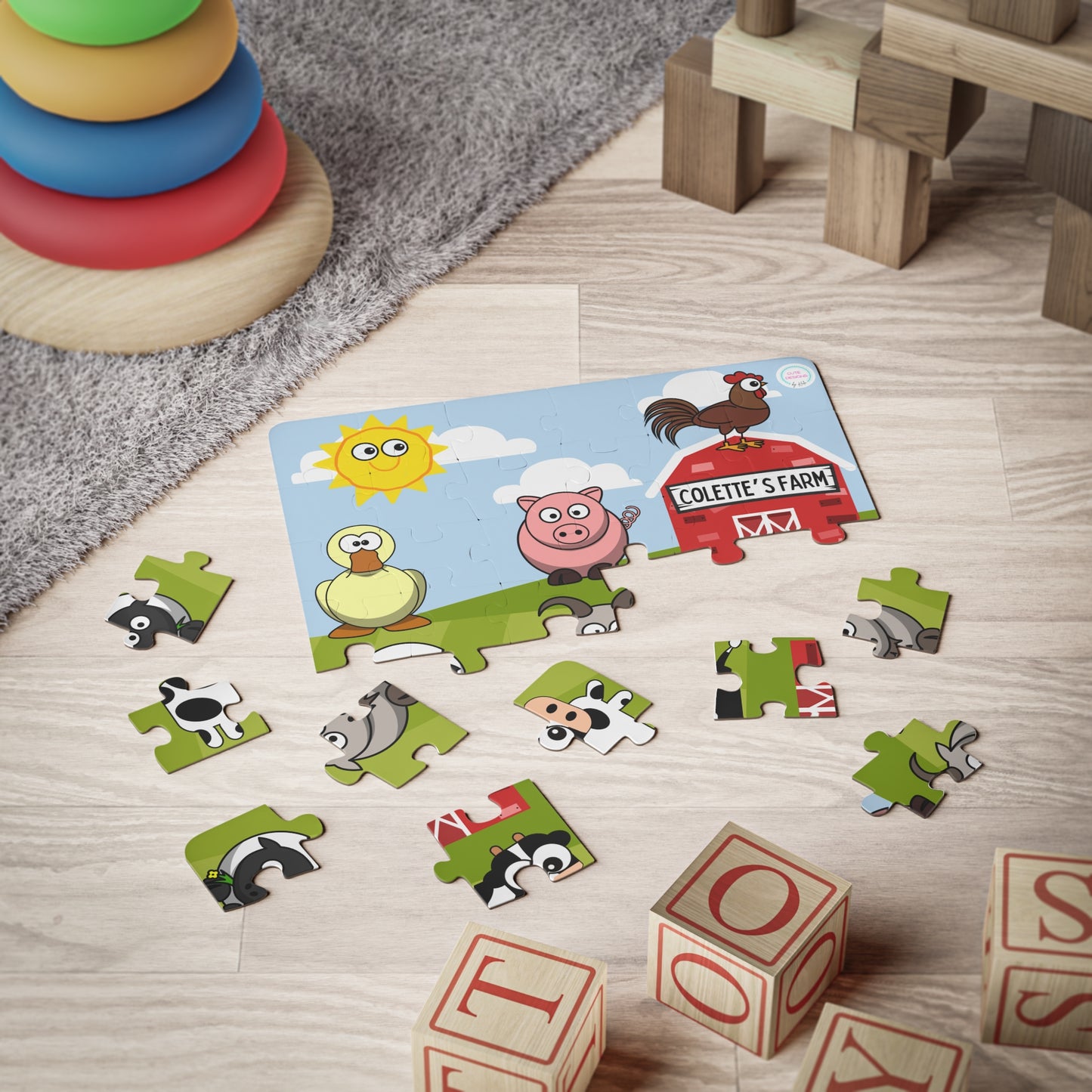 Personalized Kids' Toddler Puzzle, 30-Piece Farm Animals