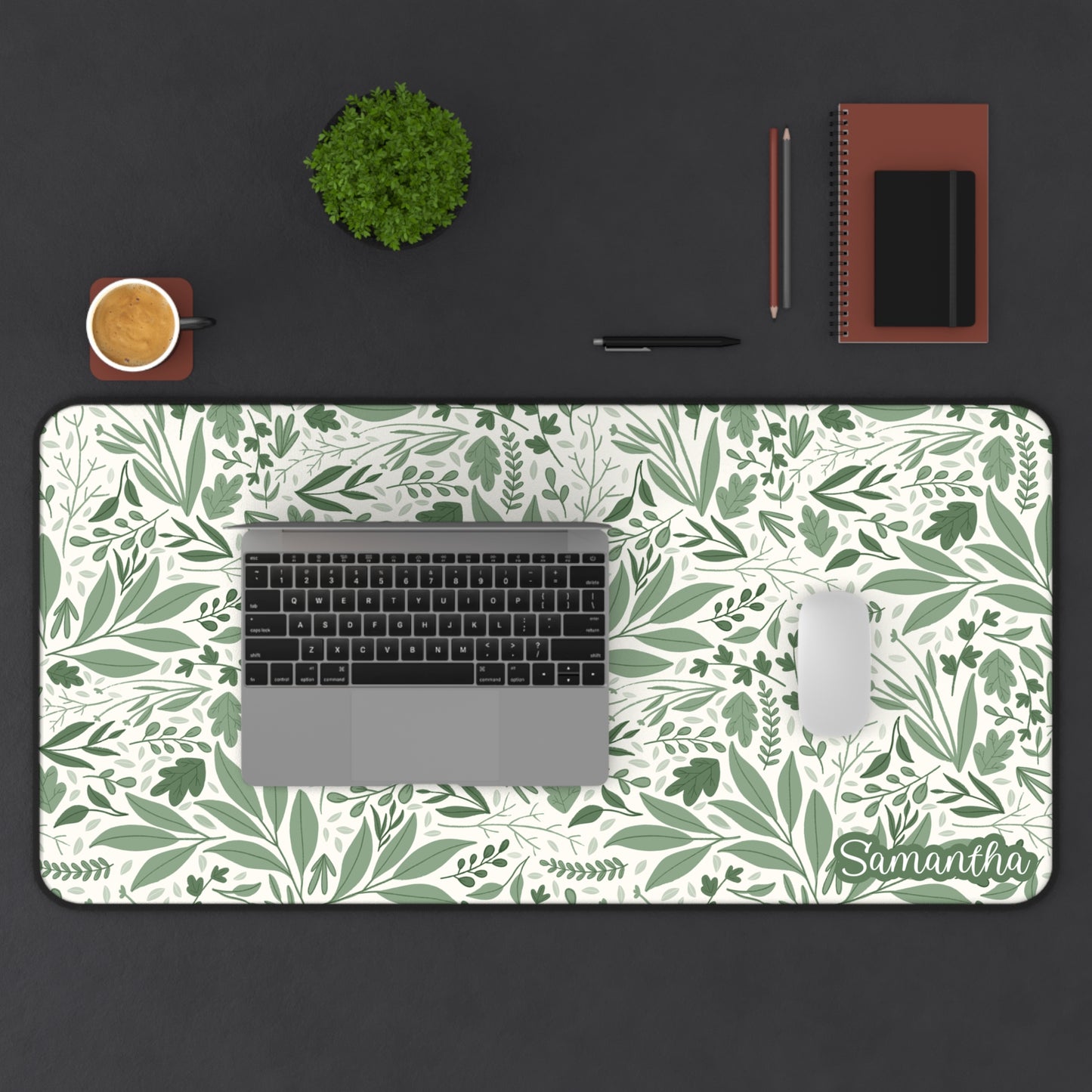 Green Botanical Desk Mat — Leaf Pattern Mouse Pad