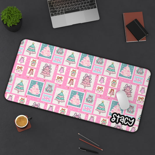Personalized Pink Christmas Trees Desk Mat