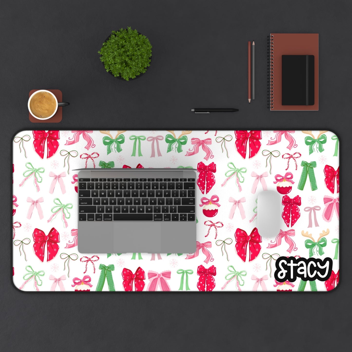Coquette Christmas Bows Desk Mat (white) - Personalized with Name