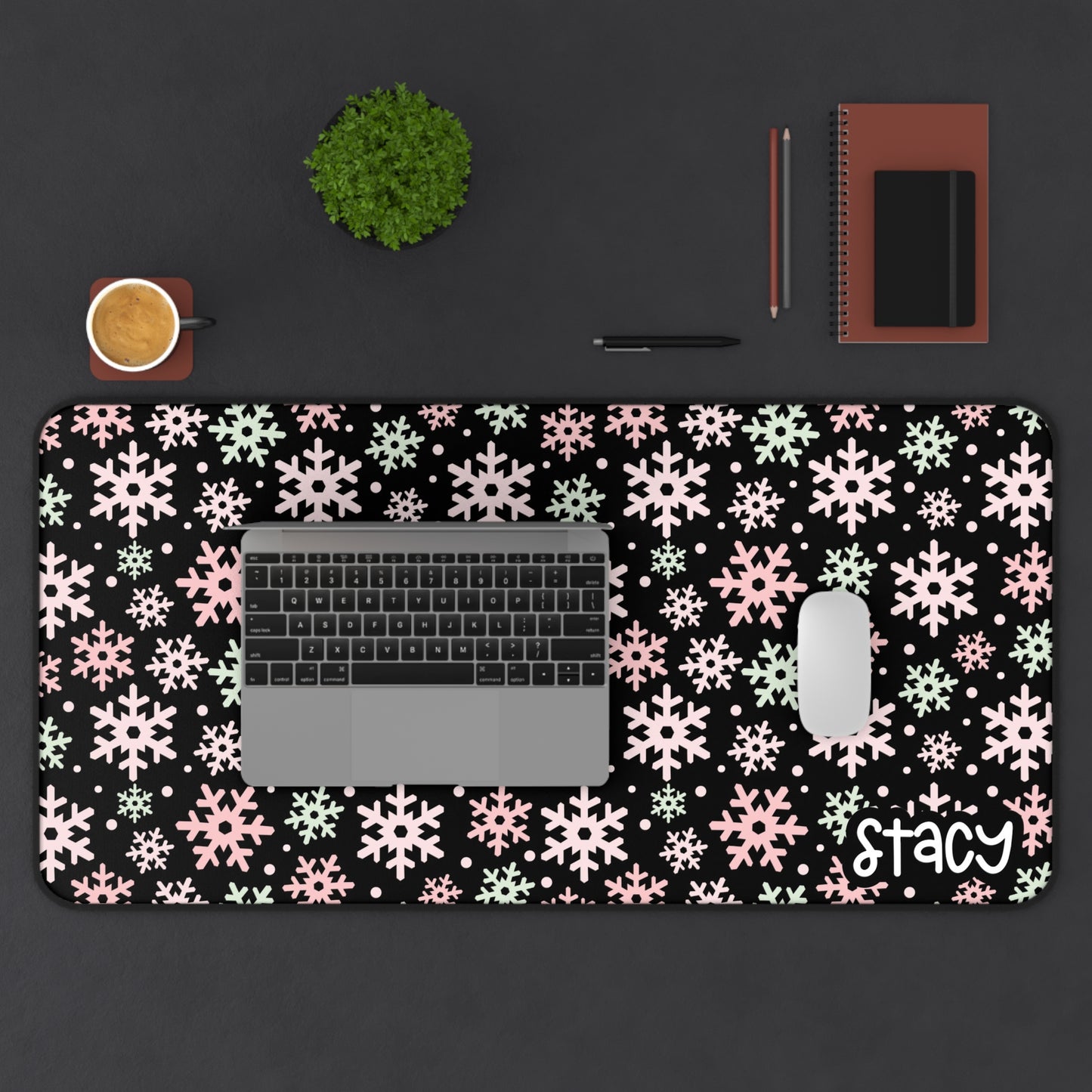 Winter Wonderland Personalized Desk Mat (black background)