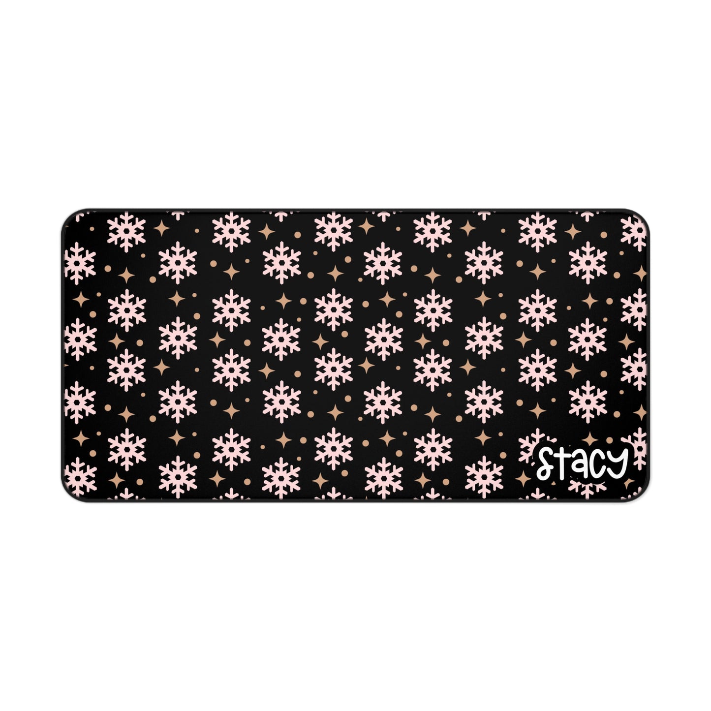Pink Winter Snowflake Desk Mat for Home Office (black background)