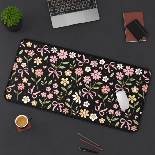 Spring Floral and Bows Desk Mat | Cute Desk Pad