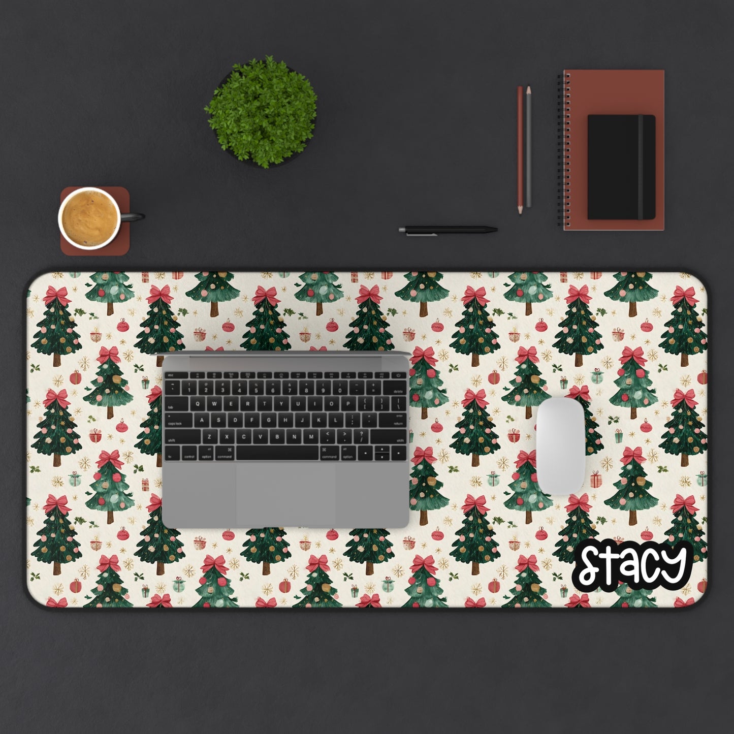 Cute Christmas Tree Desk Mat - Personalized Holiday Workspace Decor