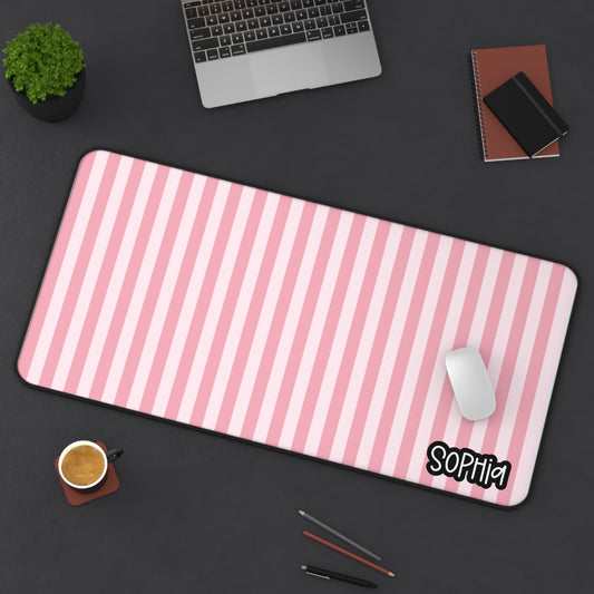 Soft Pink Stripe Desk Mat | Girly Pink Stripes Coordinate Striped Print Simple Minimalist Preppy
