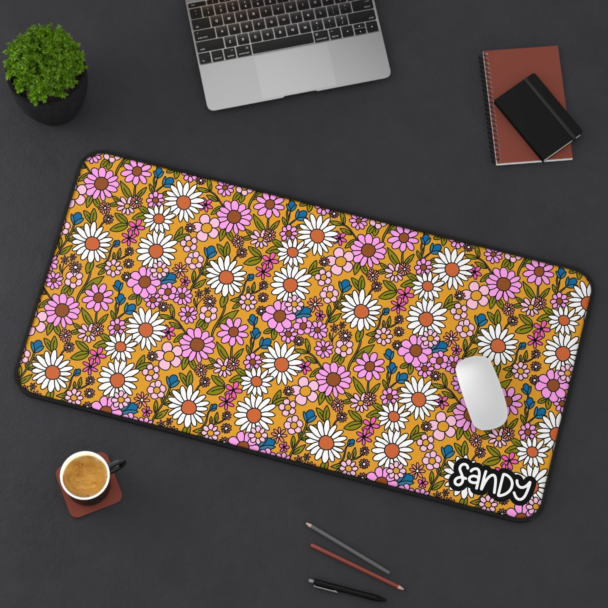 Fall Daisies Desk Mat - Floral Desk Mat - Vibrant, Stylish, Perfect fo ...