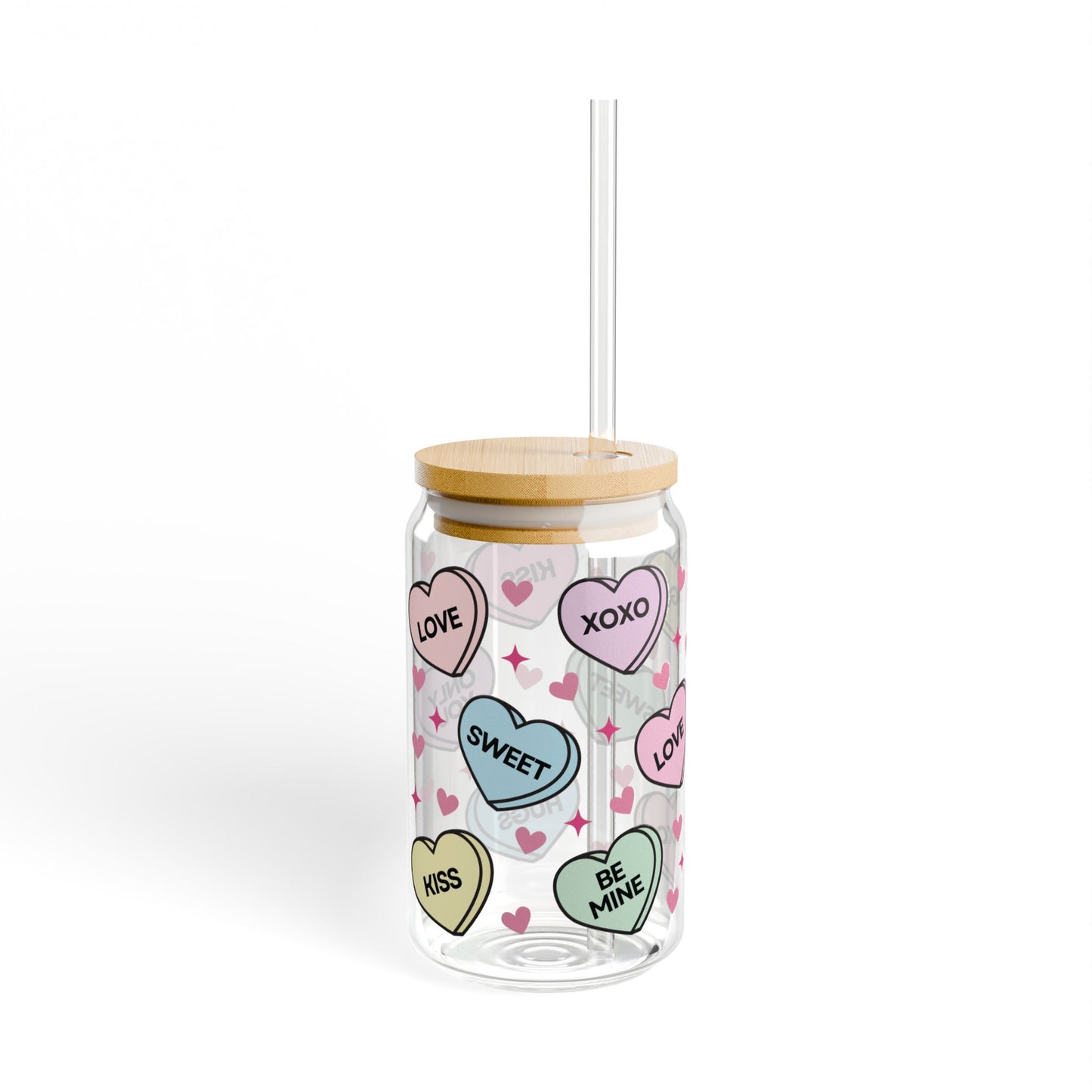 Valentine’s Glass Cup, 16oz | With Lid & Straw