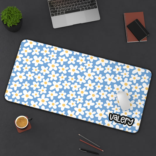 Personalized Cute Daisies Desk Mat Baby Blue| Cute Desk Pad