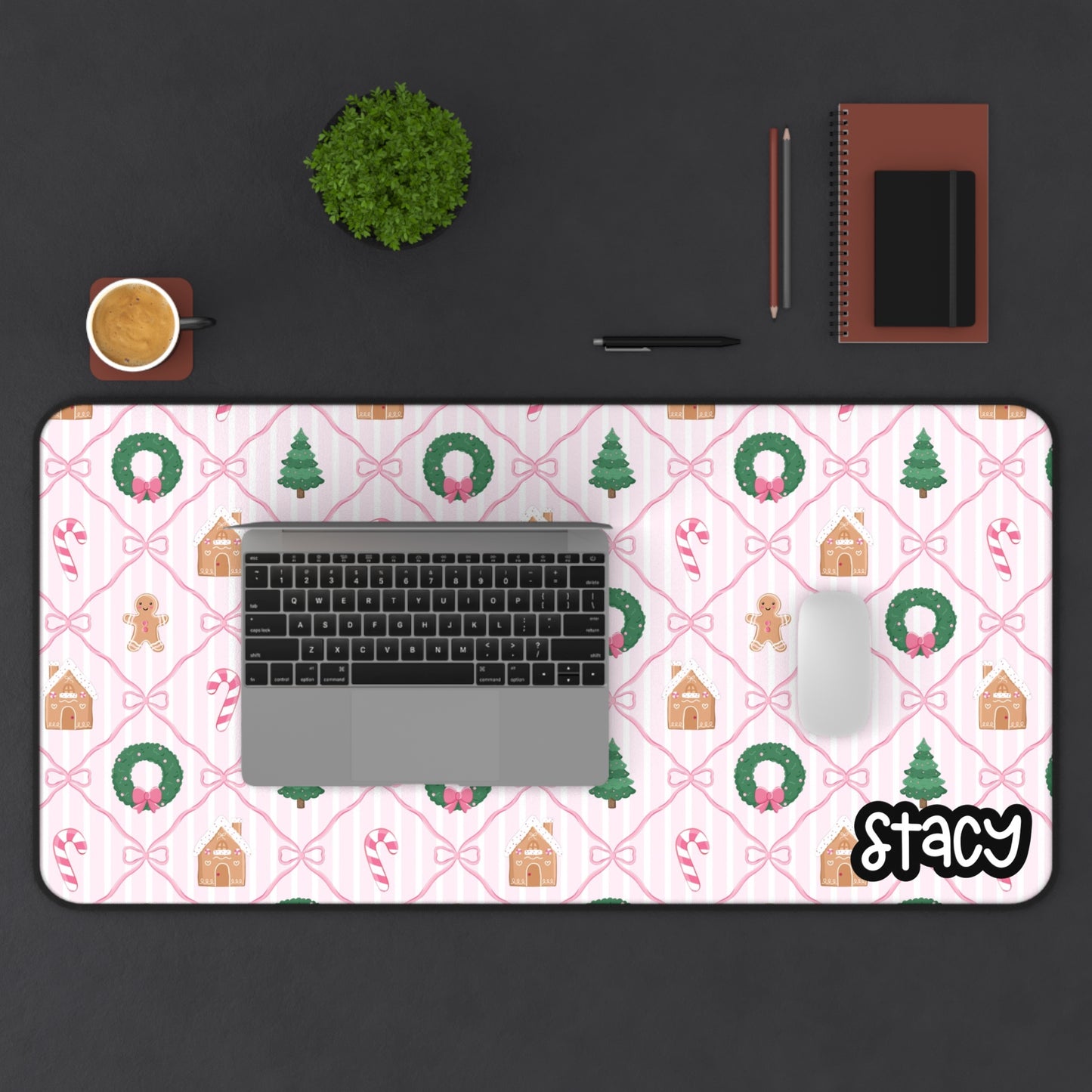 Pink Coquette Holiday Desk Mat with Personalized Name