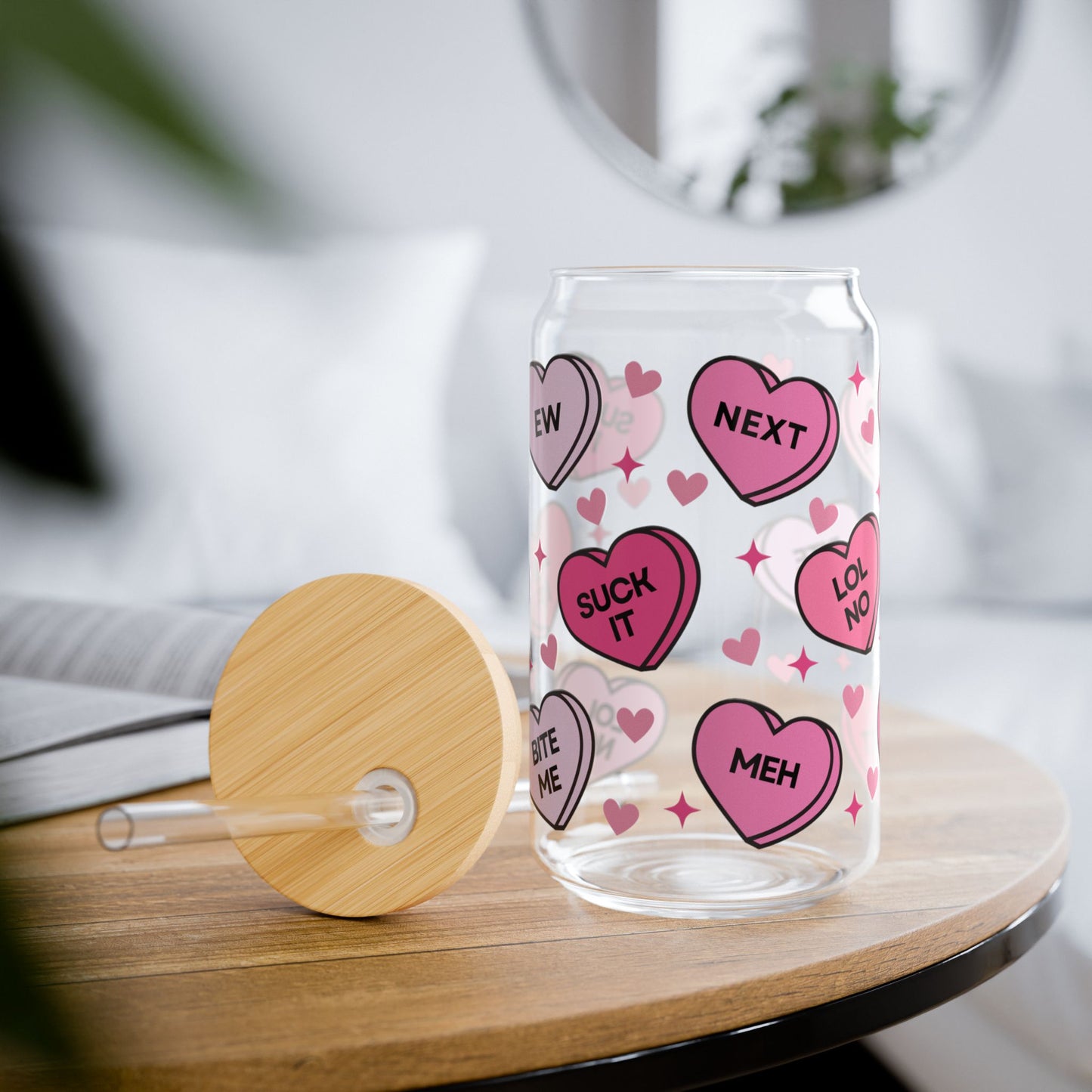 Valentine’s Glass Cup, 16oz | With Lid & Straw