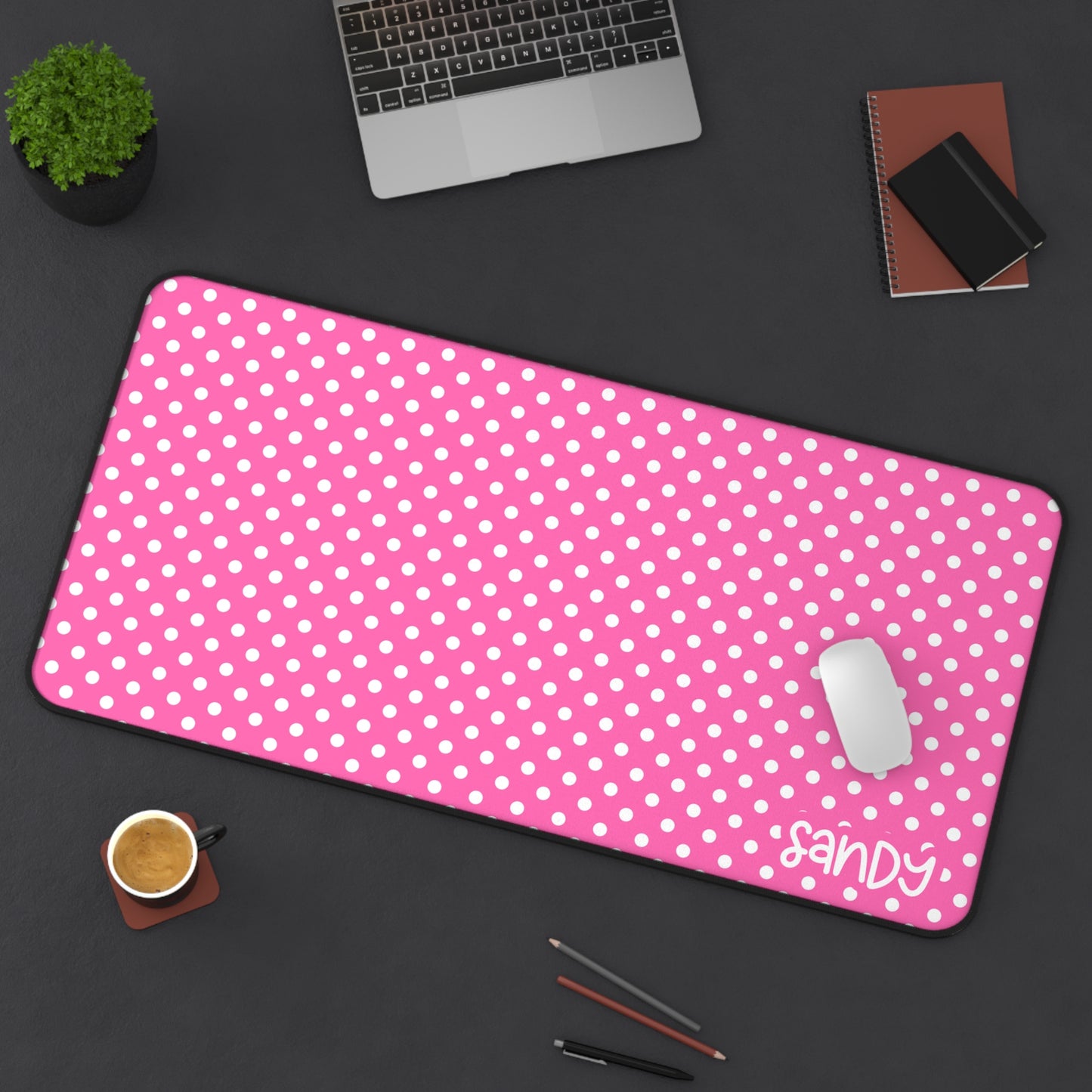 Pink Polka Dot Desk Mat — Personalized Polka Dot Mouse Pad