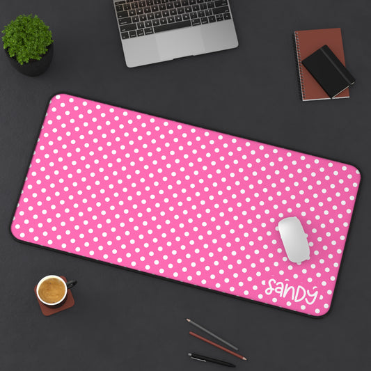 Pink Polka Dot Desk Mat — Personalized Polka Dot Mouse Pad