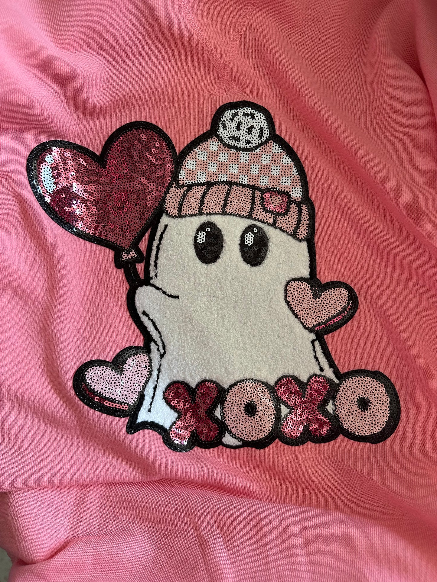 Cute Puffy  Patch Ghosty Pink Sweatshirt Relax Fit