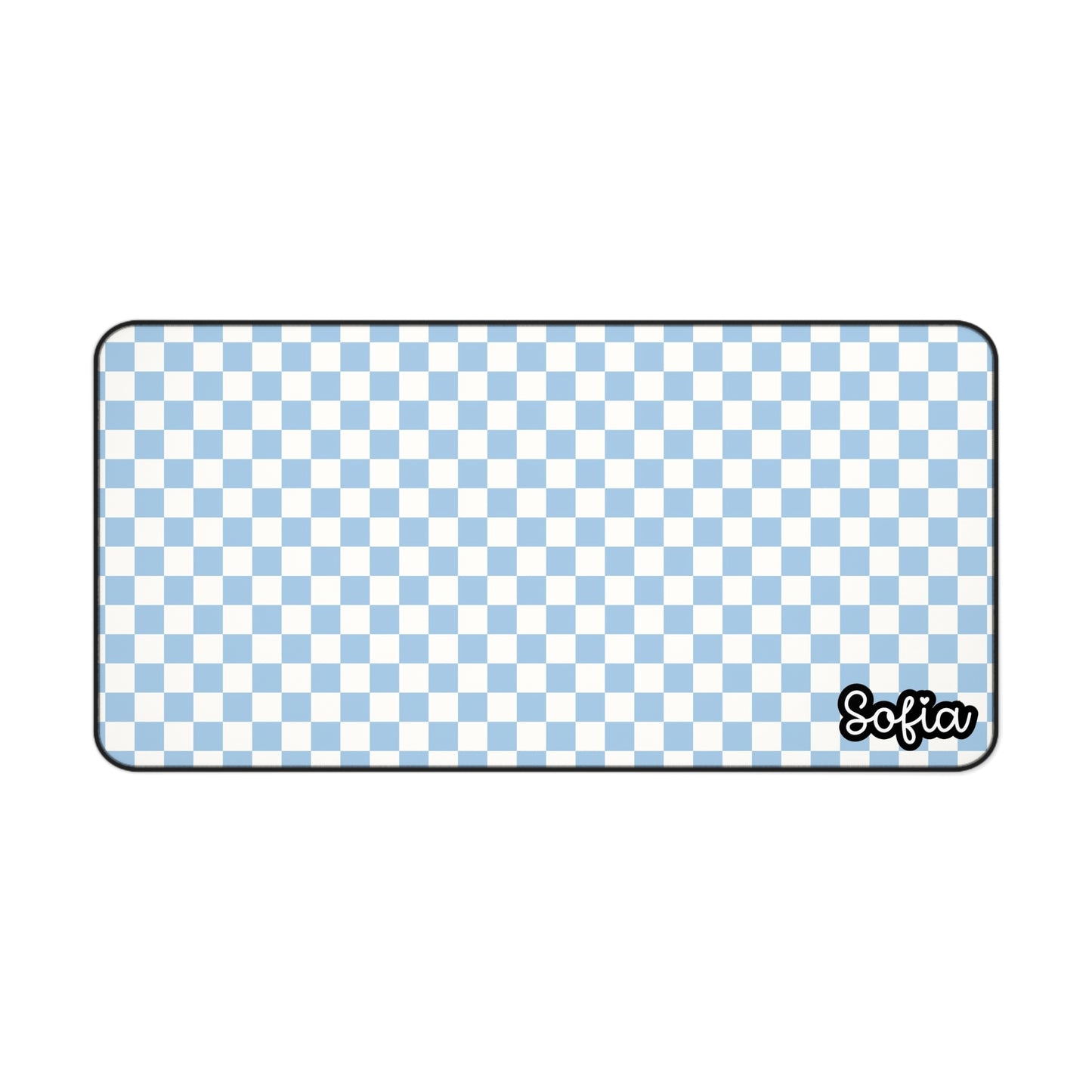 Boho Blue Checkered Desk Mat - Boho Chic Desk Mat - Personalized Desk Mat for Women, Office Decor, Gamer Gift, Study Mat, Custom Workstation Accessory