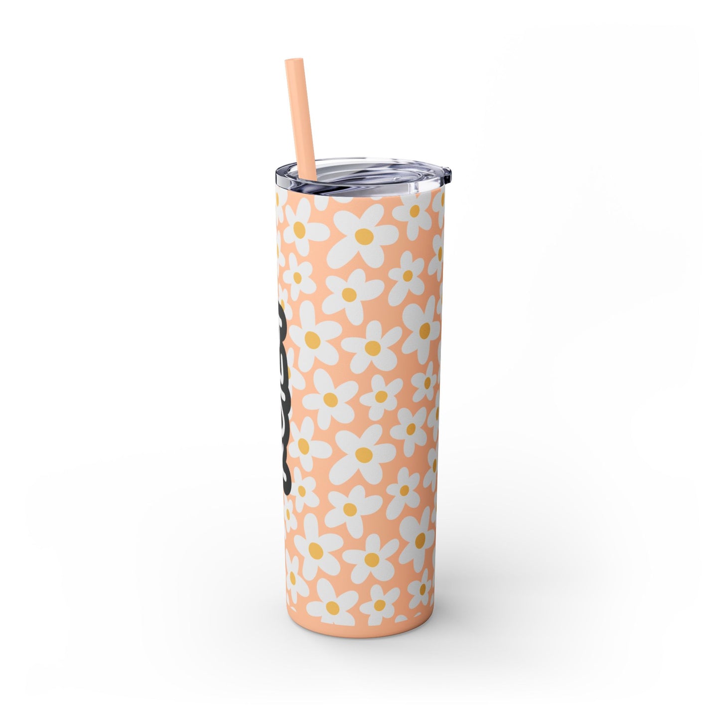Personalized Retro Flowers Skinny Tumbler with Straw, 20oz