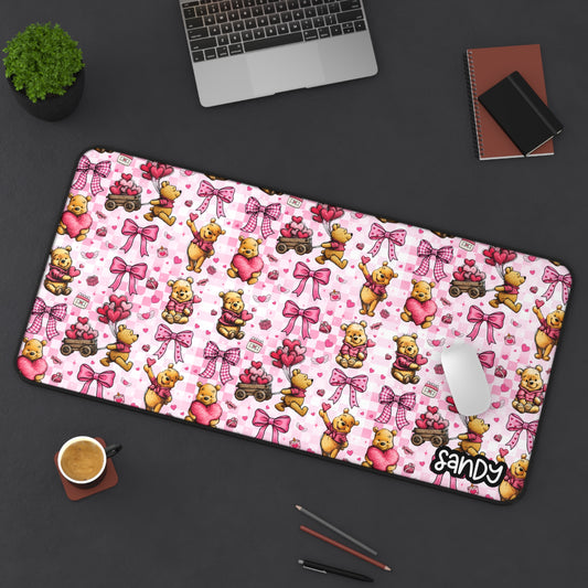 Cute Winnie the Pooh Bear Valentine Pink Desk Mat — Personalized Gaming/Office Mousepad