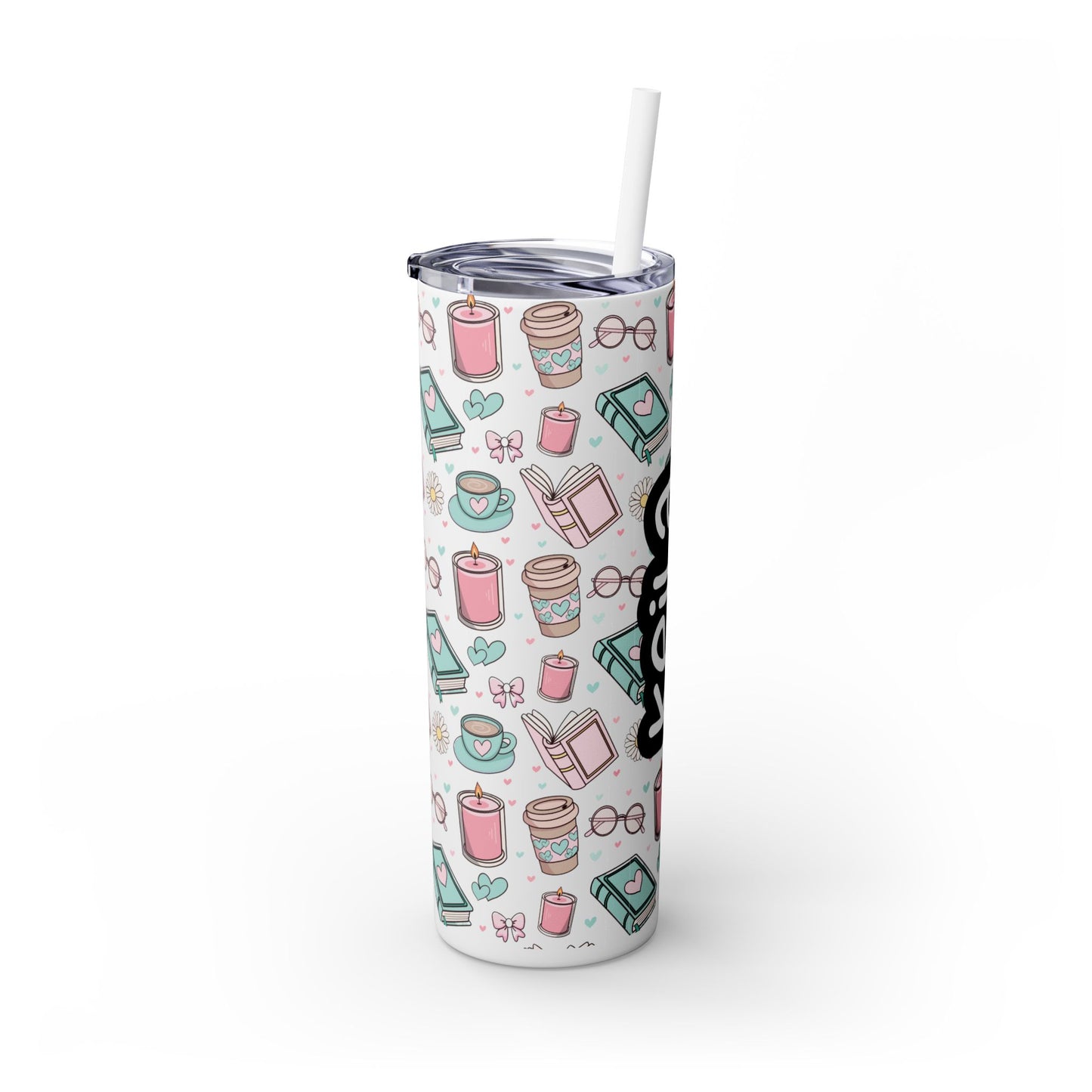 Personalized Cute Girly Skinny Tumbler with Straw, 20oz