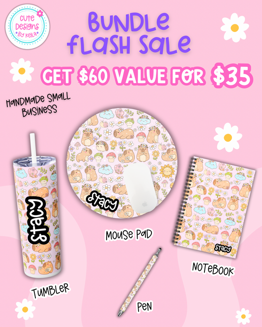 Matching Capybara mousepad, notebook, pen and 20oz Tumbler (pink)- Personalization option available!
