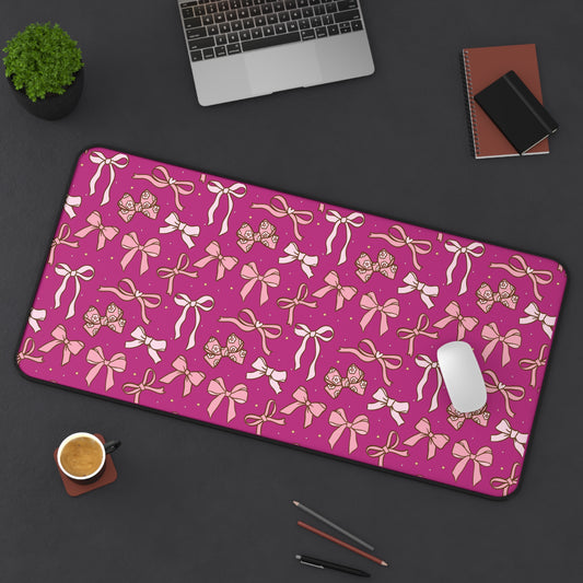 Chic Pink Bow Desk Mat - Stylish Home Office Accessory