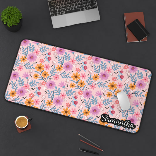Personalized Pink Floral Desk Mat | Cute Desk Pad