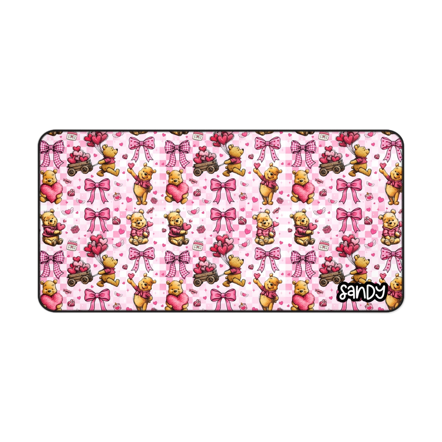 Cute Winnie the Pooh Bear Valentine Pink Desk Mat — Personalized Gaming/Office Mousepad