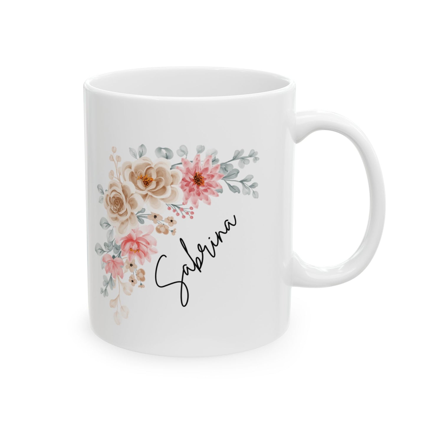 Personalized Coffee Mug (11oz) - Cute Floral Mug with Name