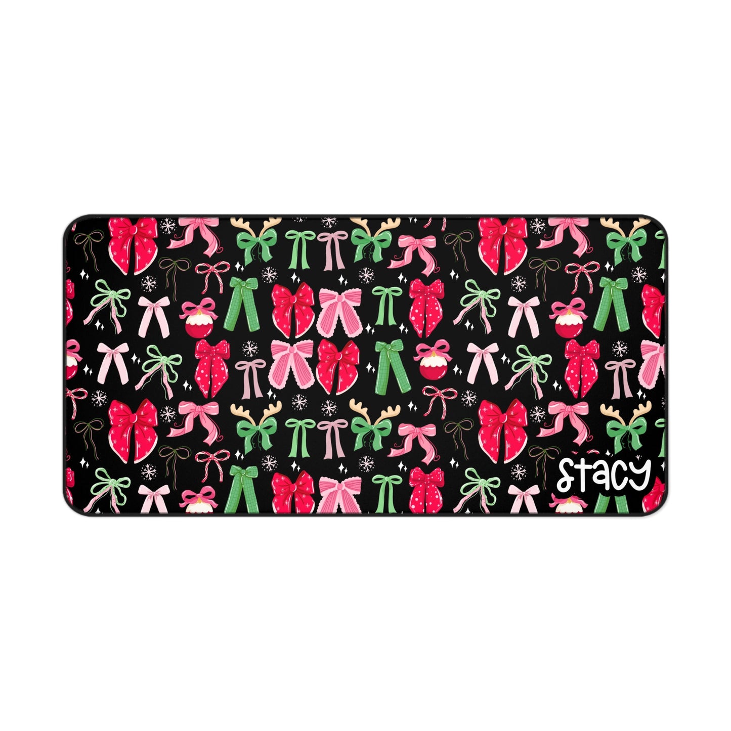 Coquette Christmas Bows Desk Mat with Personalized Name