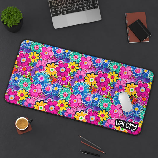 Colorful Floral Desk Mat for Home Office, Vibrant Mouse Pad, Gifts for Her, Bright Workstation Decor, Cute Desk Accessories