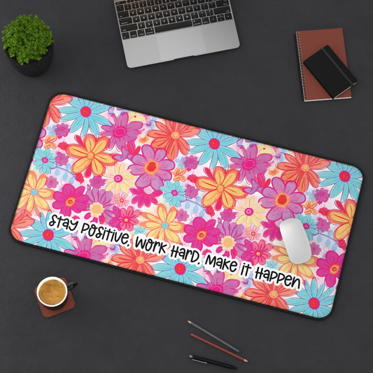 Motivational Quote Desk Mat | Colorful Floral Daisies Desk Mat | Cute Desk Pads
