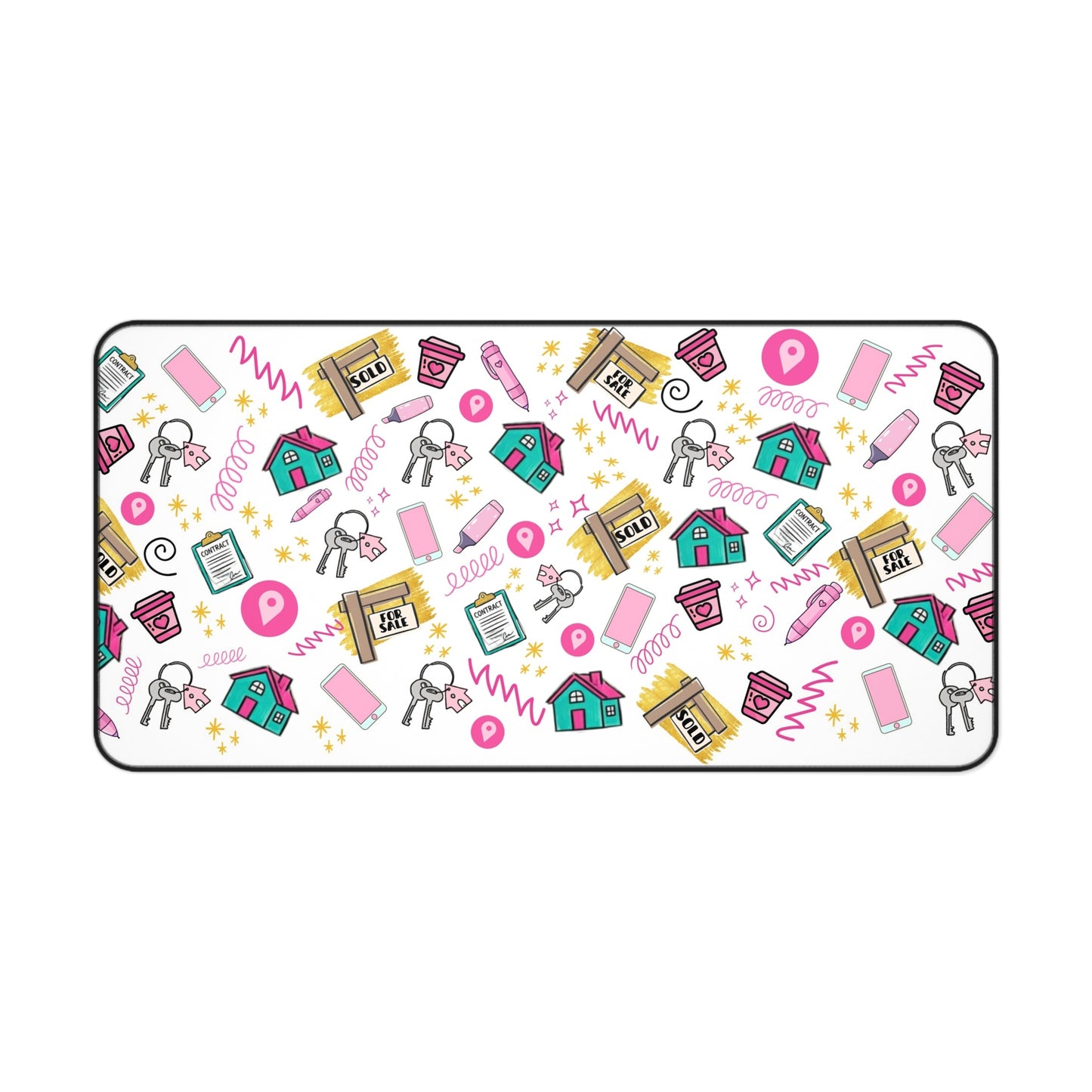 Cute Realtor Desk Mat — Realtor Keys, Home Icons Mouse Pad