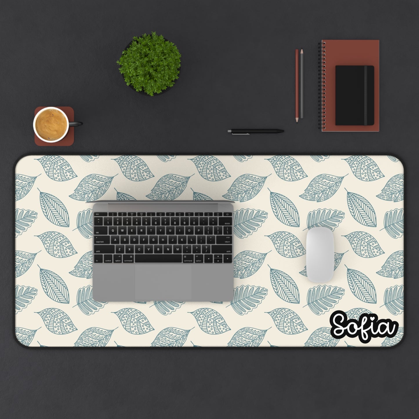 Boho Chic Leaf Pattern Desk Mat, Custom Mouse Pad for Home Office, Floral Desk Accessory, Personalized Desktop Decor, Unique Gift for Friends