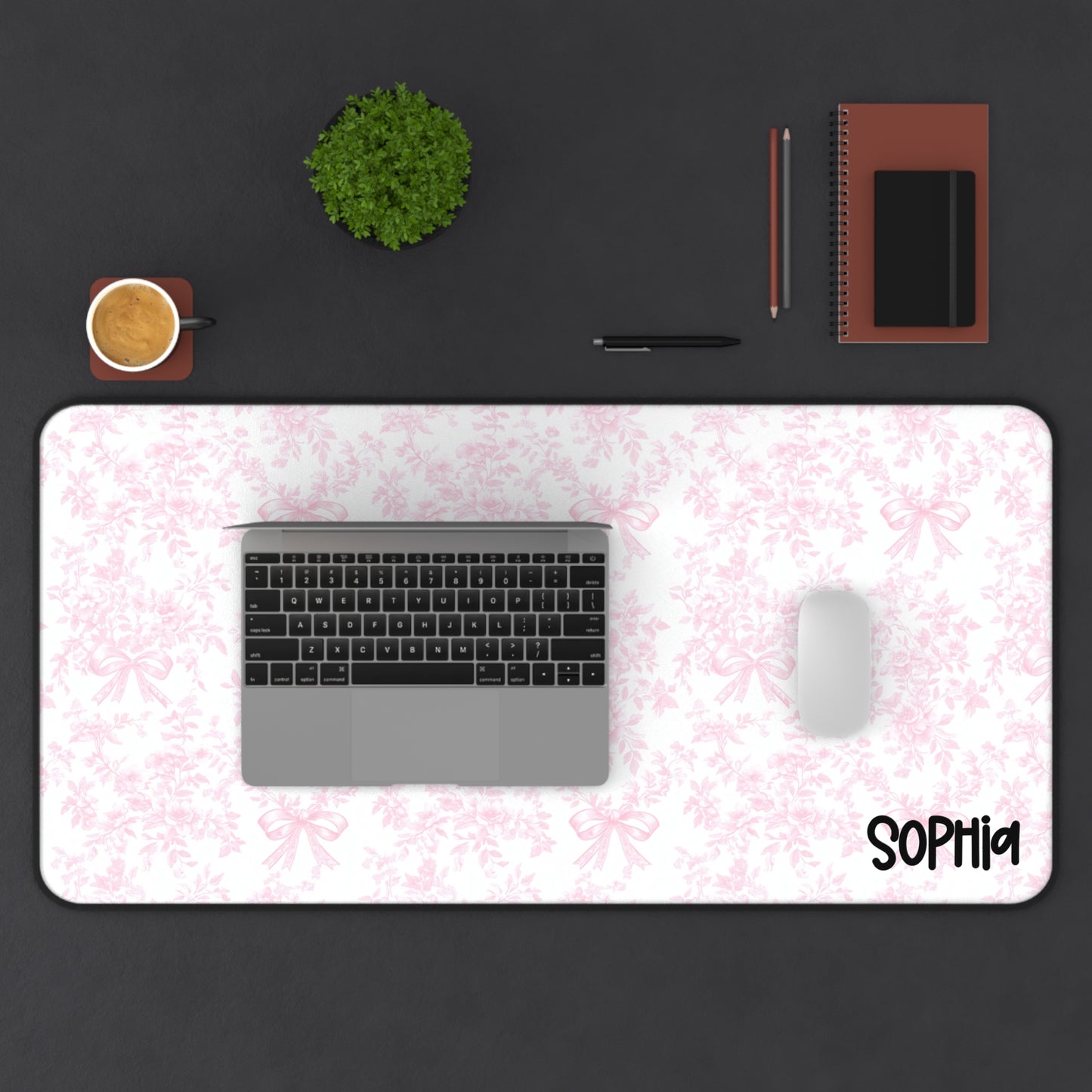 Soft Pink Damask Desk Mat — Girly Custom Name  Mousepad