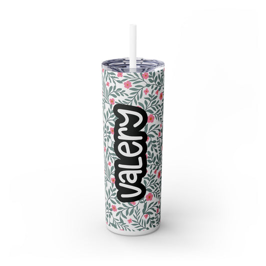 Personalized Floral Skinny Tumbler with Straw, 20oz