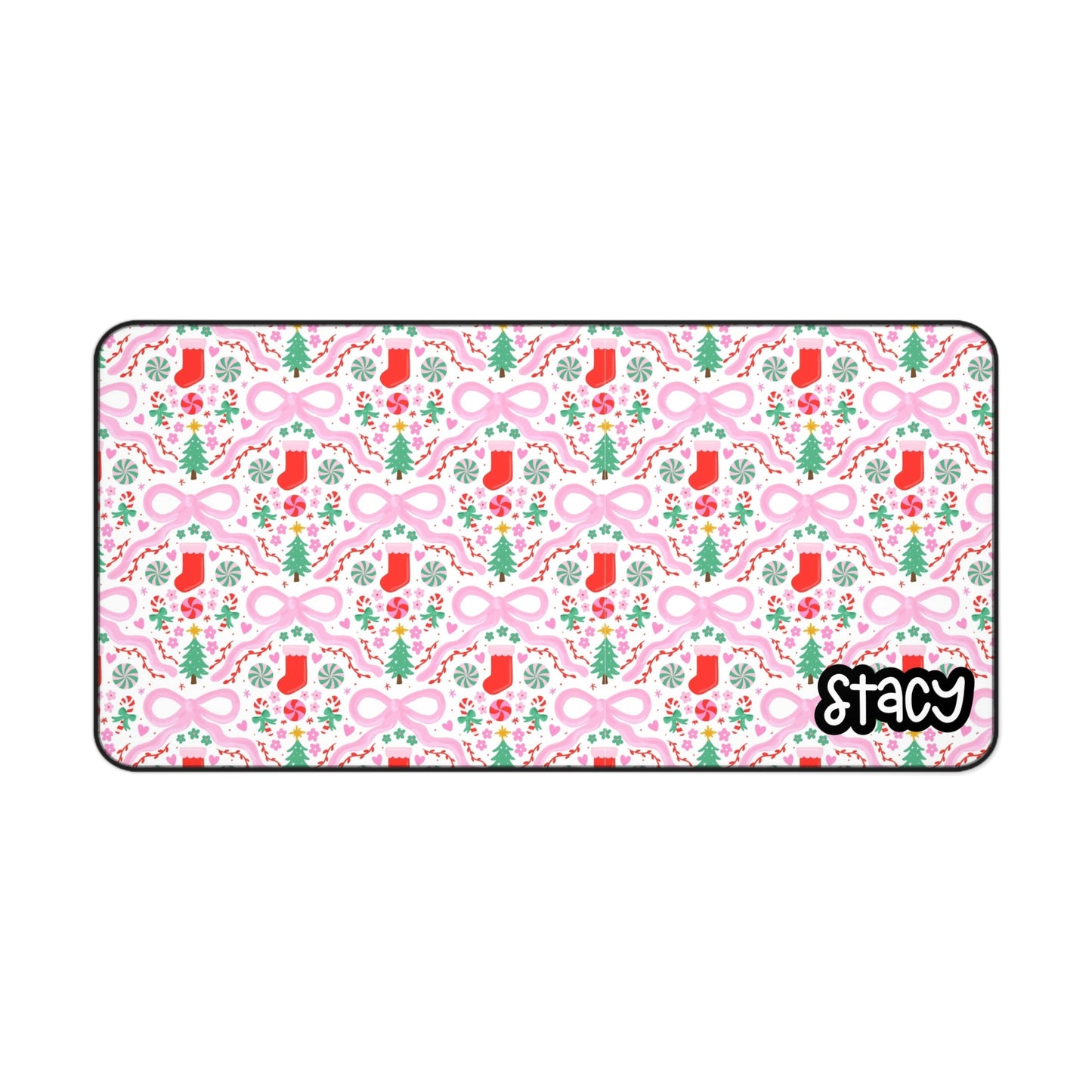 Pink Christmas Desk Mat | Coquette Christmas Tree & Stockings Desk Mat