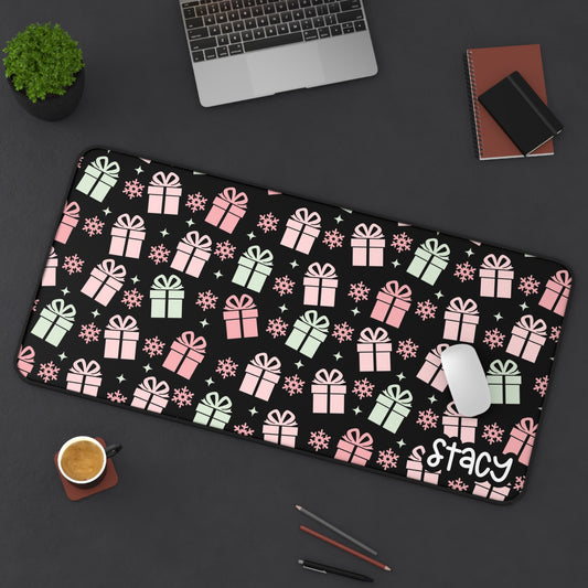 Pink Christmas Gifts Desk Mat (black)