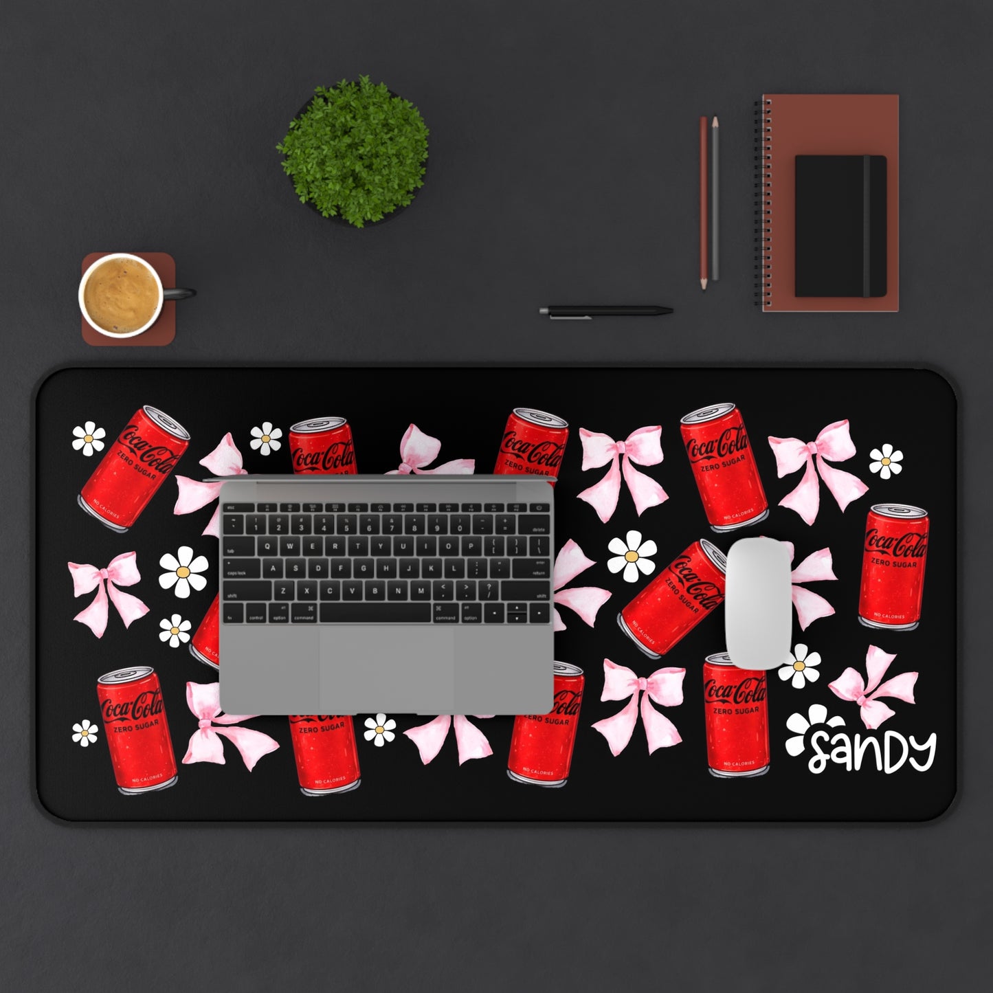 Cola Zero Can & Pink Bow Desk Mat — Cola Zero Personalized Mouse Pad