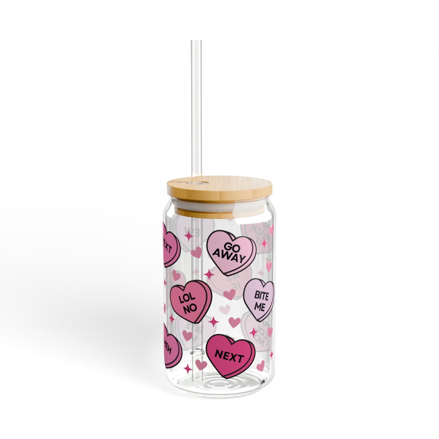 Valentine’s Glass Cup, 16oz | With Lid & Straw