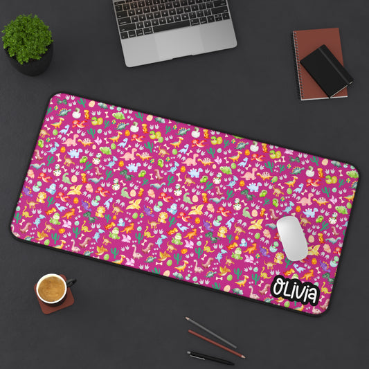 Colorful Dino Desk Mat - Pink Teacher Desk Mat - Brighten Your Workspace, Perfect for Home & Office