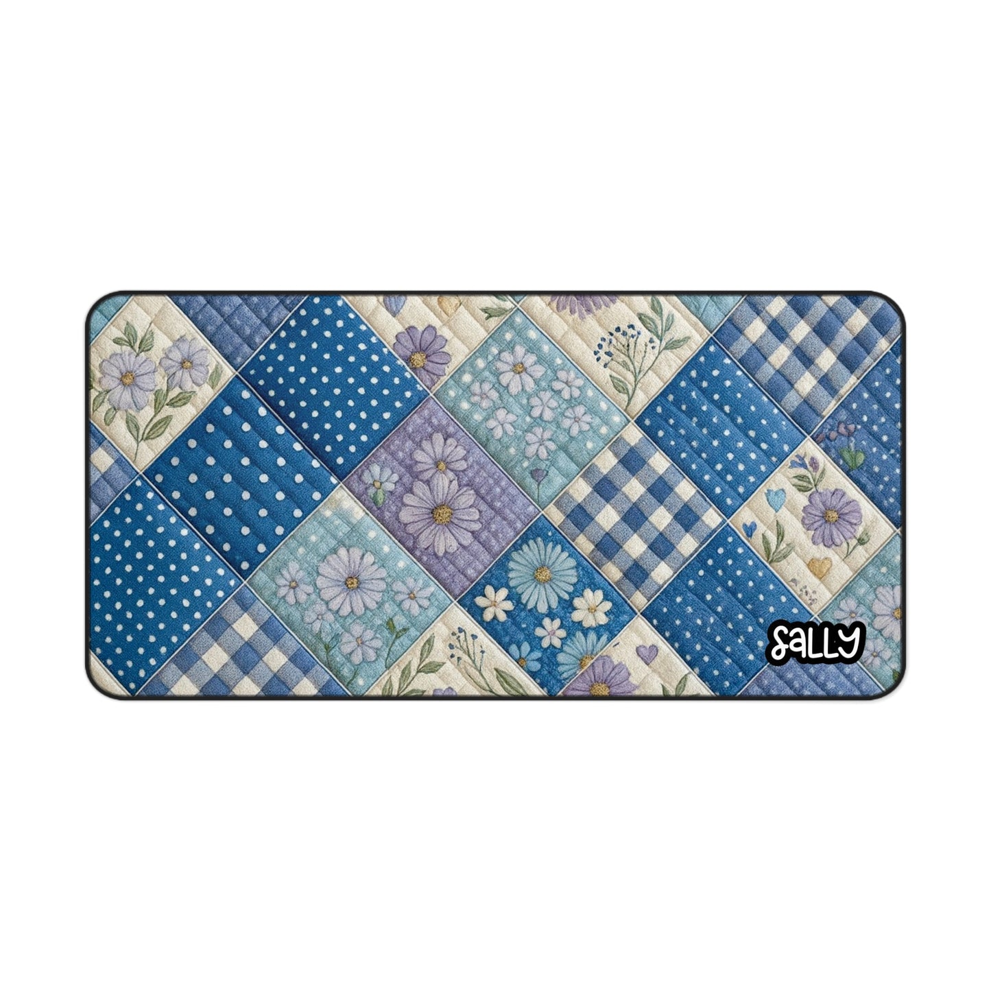 3D Quilt Patchwork Floral Desk Mat — Blue Floral Quilted Mouse Pad