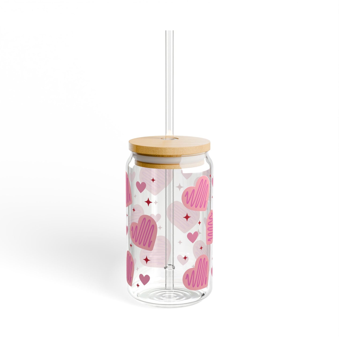 Pink Valentine’s Glass Cup, 16oz | With Lid & Straw