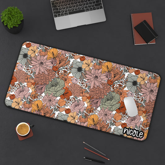 Cozy Autumn Floral Desk Mat, Personalized Desk Pad, Office Decor, Gift for Her, Home Office Accessory, Custom Desk Mat