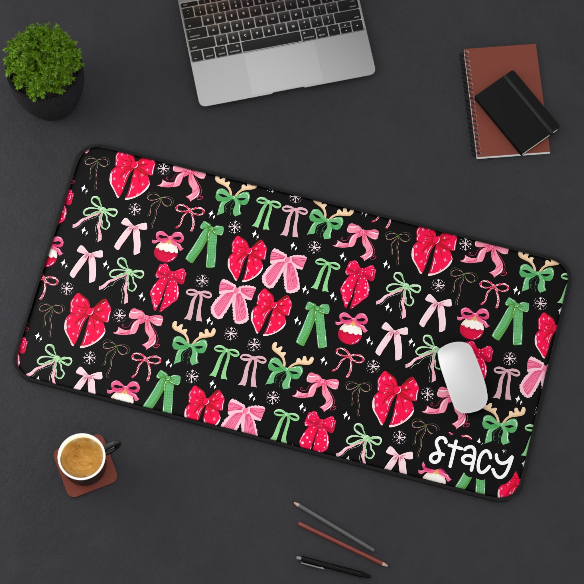 Coquette Christmas Bows Desk Mat with Personalized Name – Cute Designs ...